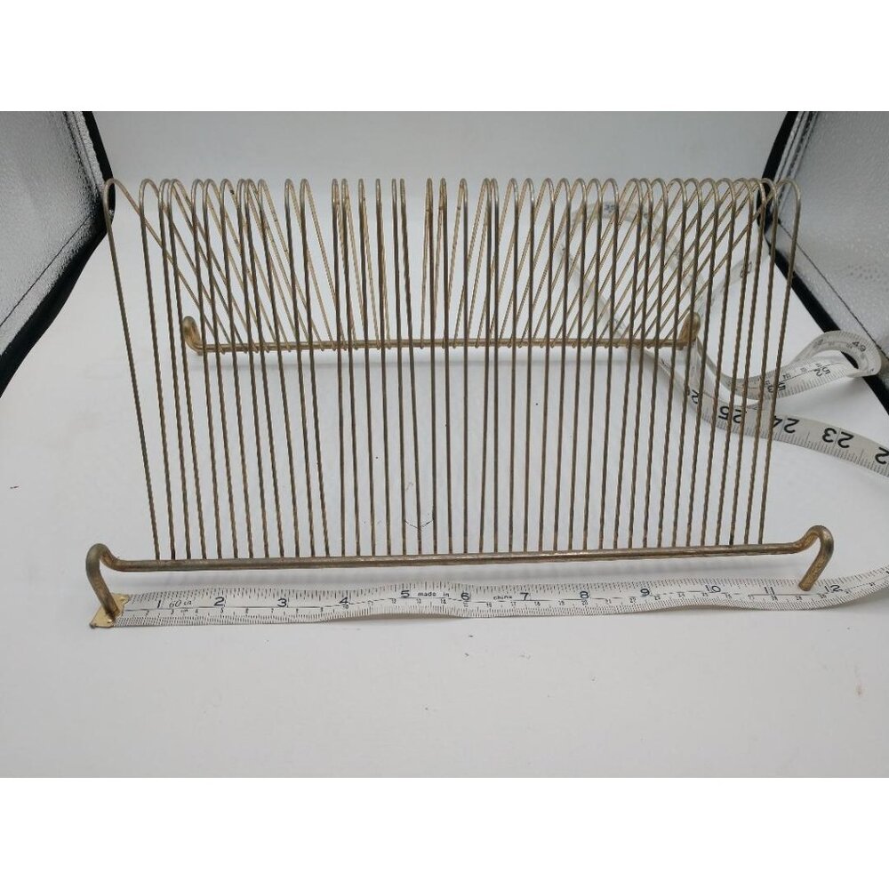 Vintage Metal footed holder shelf; stylish tabletop storage Solution for Record